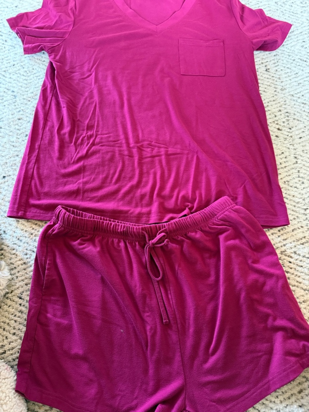 Women's V-Neck Short Sleeve Pajama Set in Bright Pink